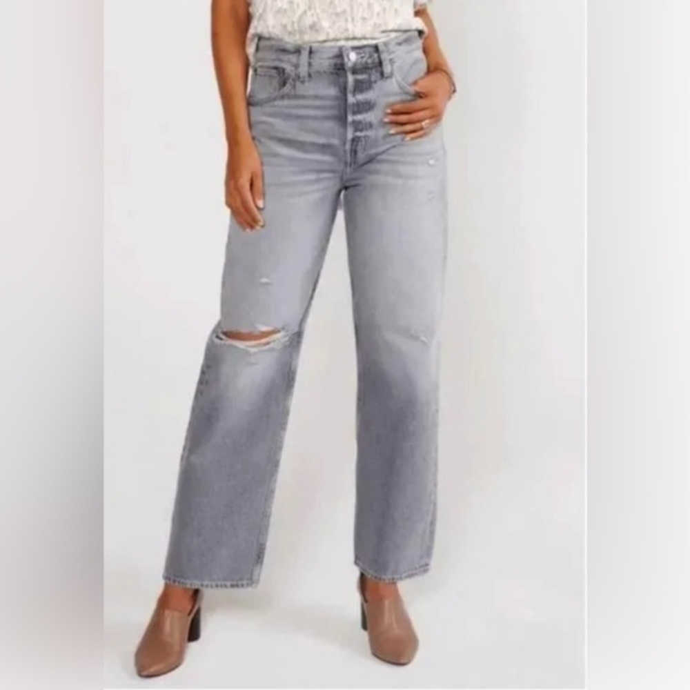 Etica Tyler Vintage Straight Grey High Waist Distressed Jeans Size 31- NWT